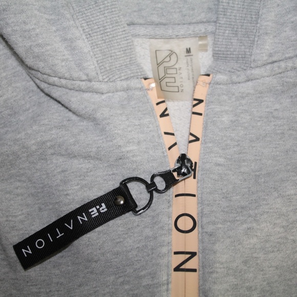 PE NATION The Elite Two Hoodie Grey Zip Up Jacket Orange Star Cuffs M - Picture 7 of 8